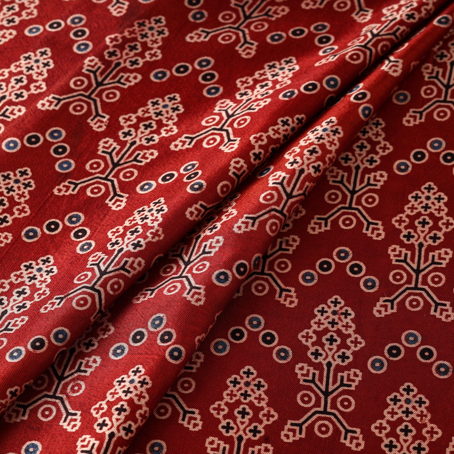 Mashru Silk Natural Dyed Block Print Ajrakh Fabric 16