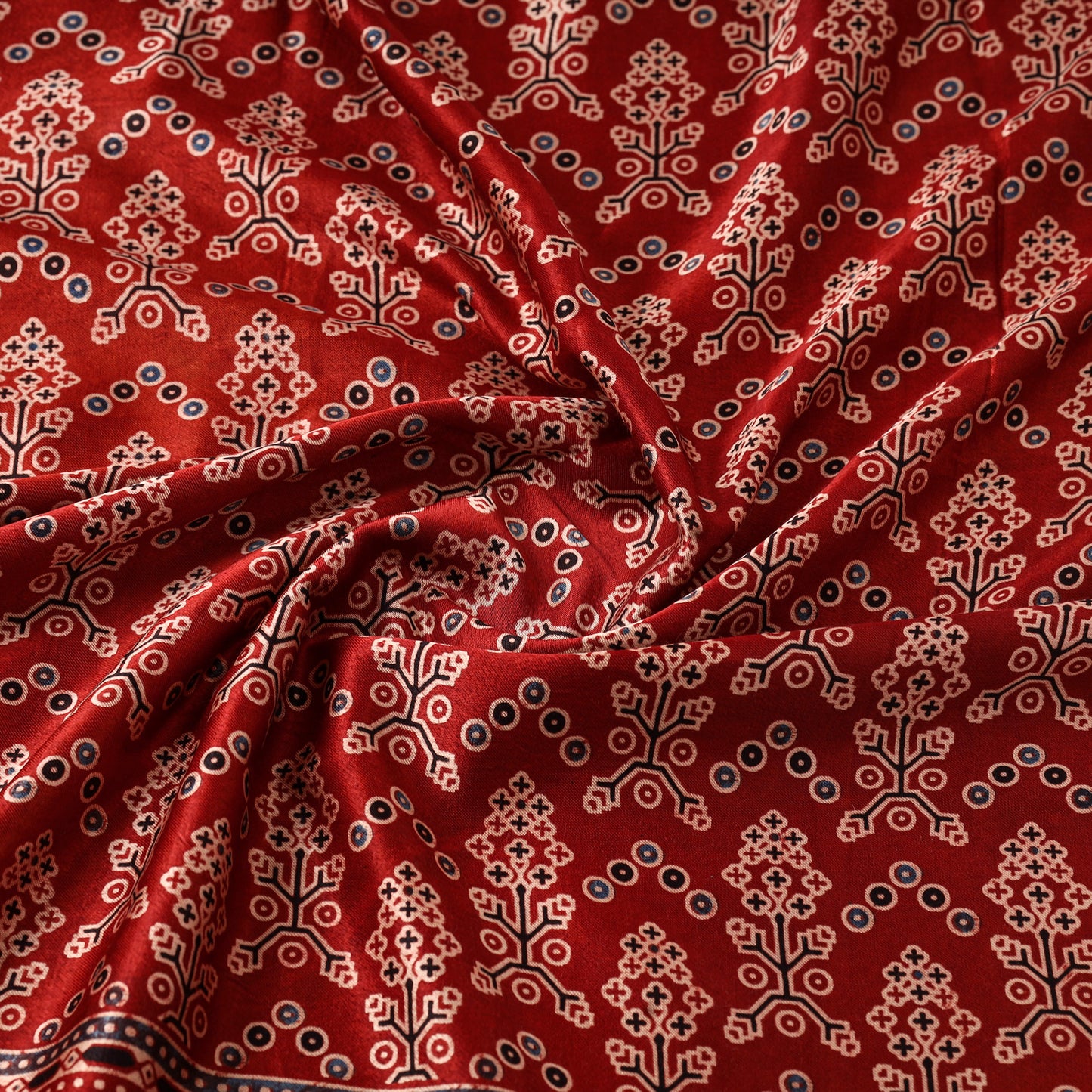 Mashru Silk Natural Dyed Block Print Ajrakh Fabric 16