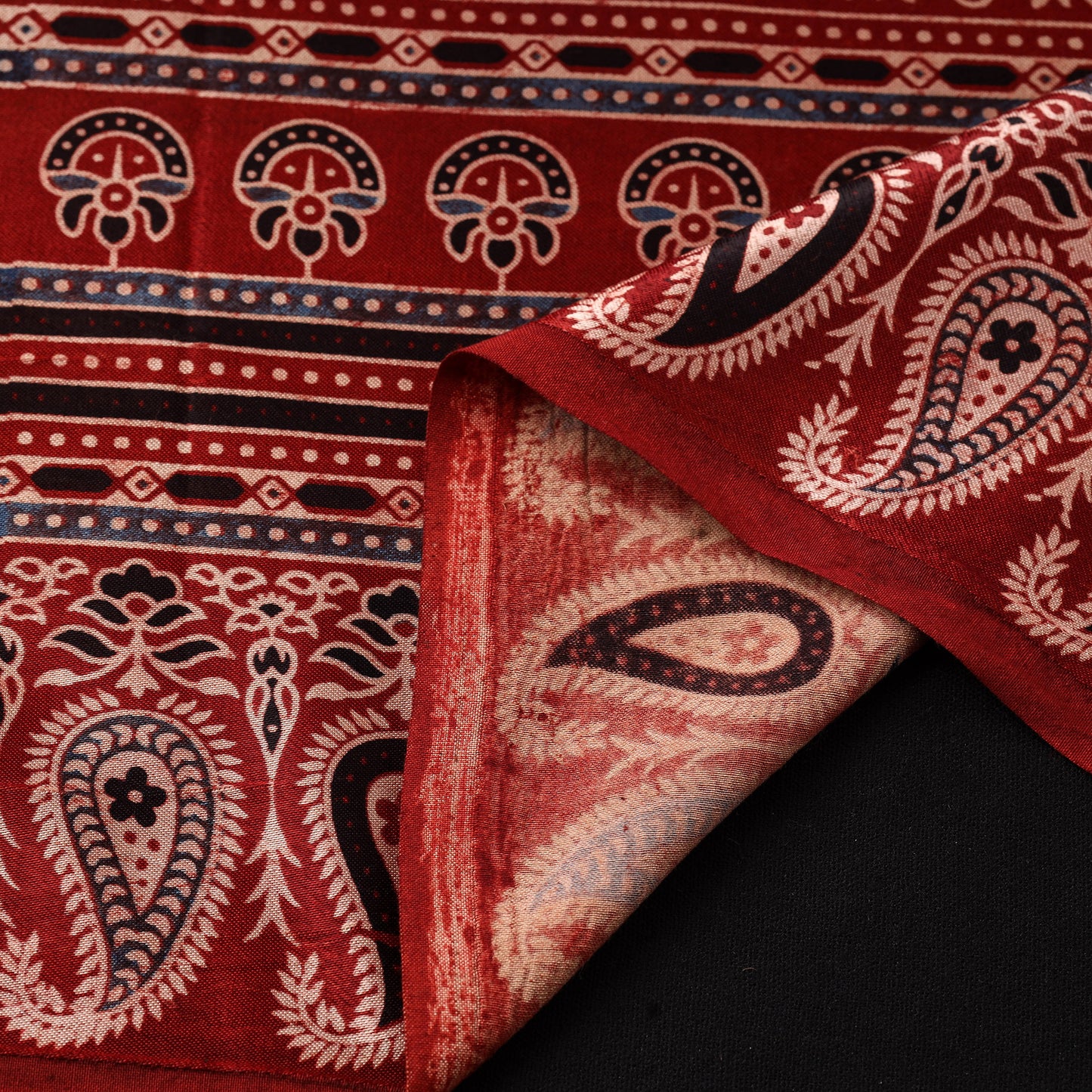 Mashru Silk Natural Dyed Block Print Ajrakh Fabric 16
