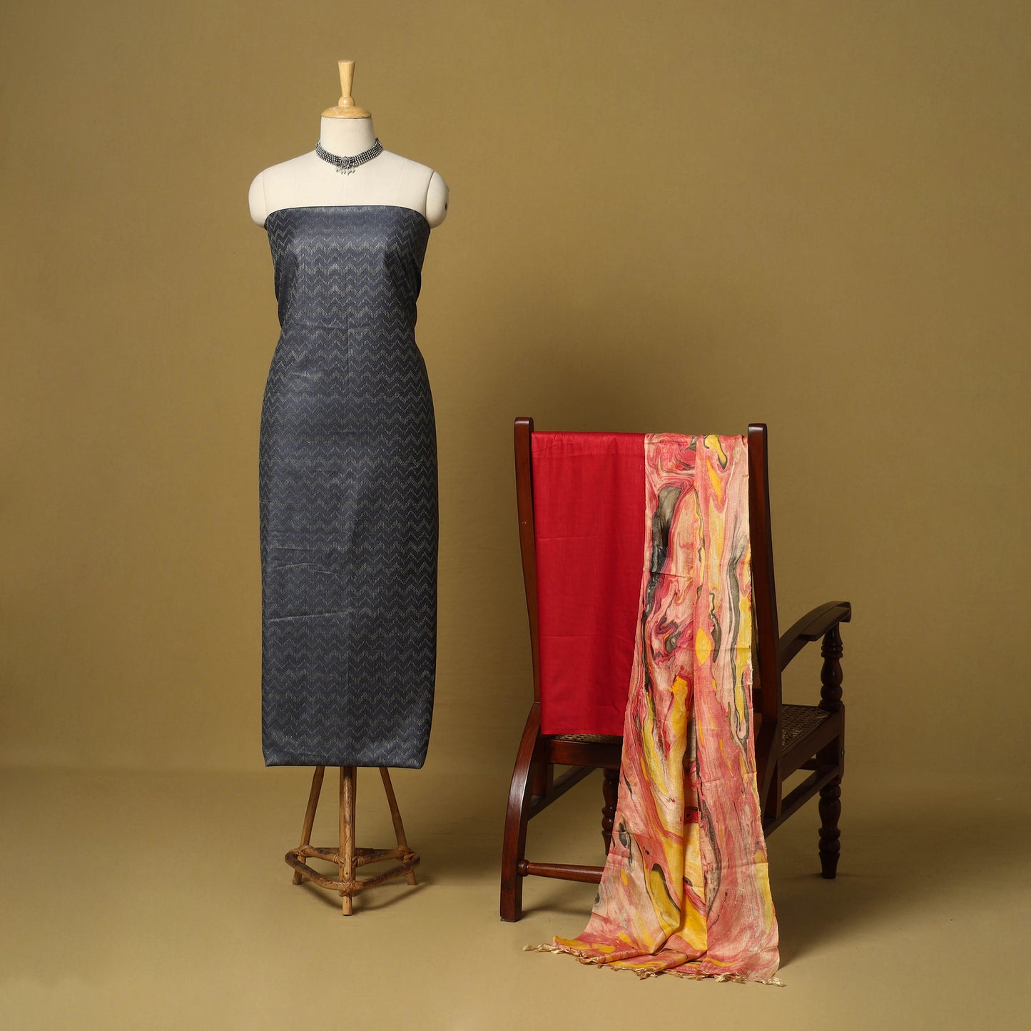 Grey - 3pc handloom mulberry unstitched suit material set