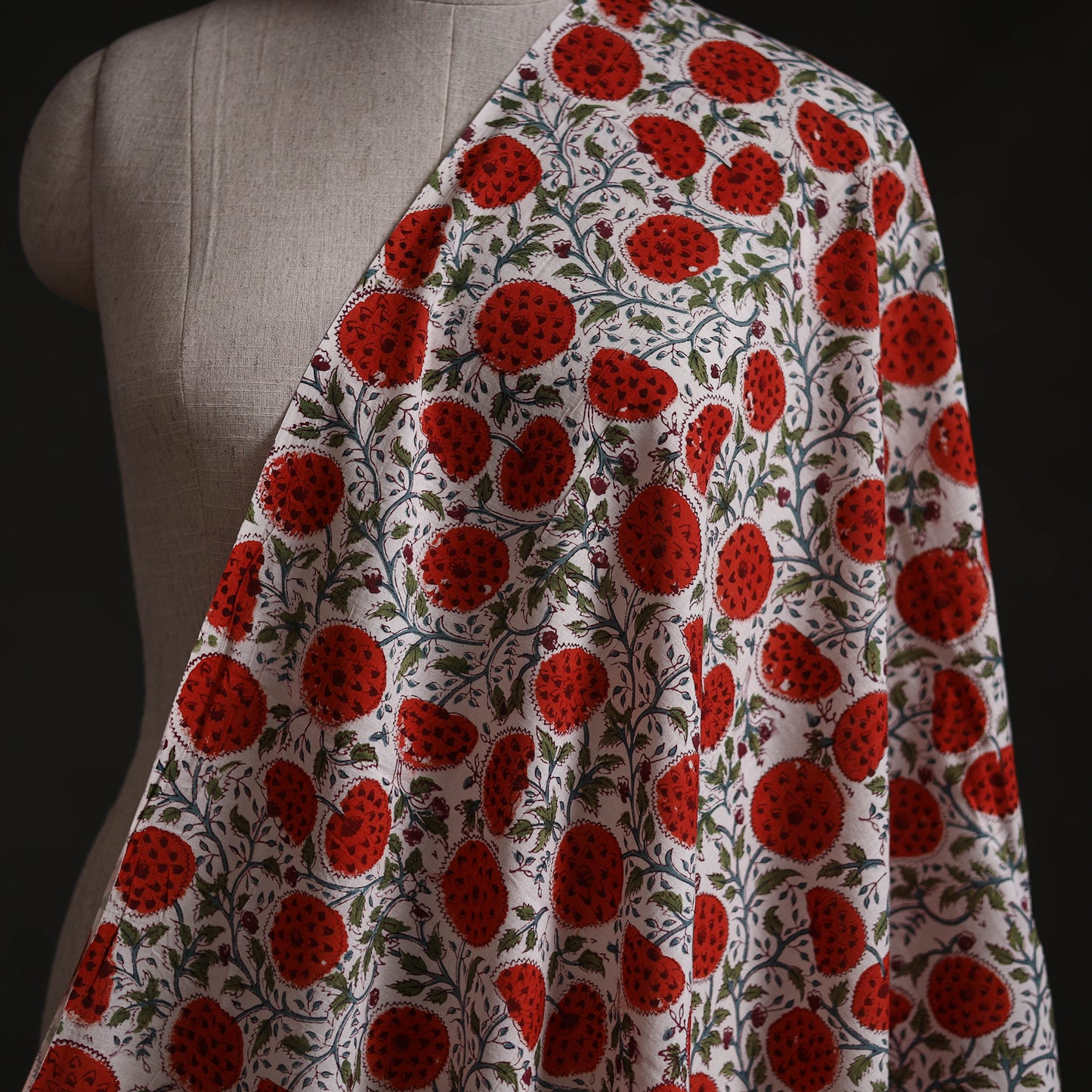 Red - Sanganeri Block Print Pure Cotton Fabric 07