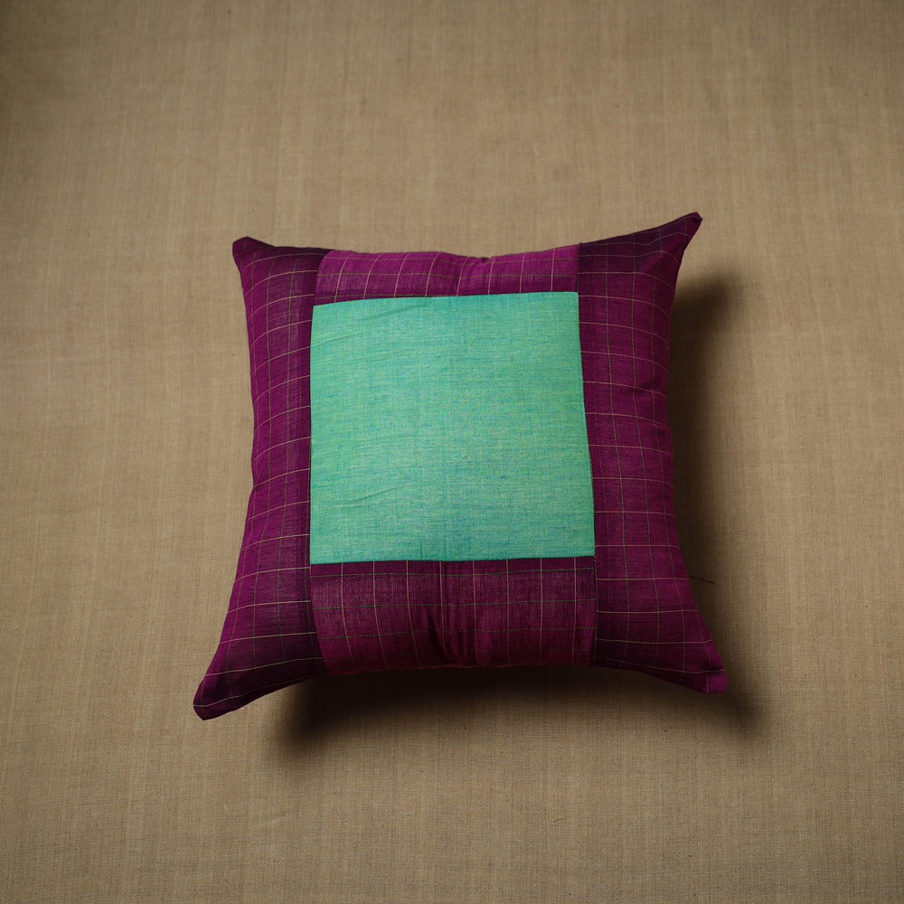 Purple - Patchwork Cotton Kanchipuram Cushion Cover (16 x 16 in) 62