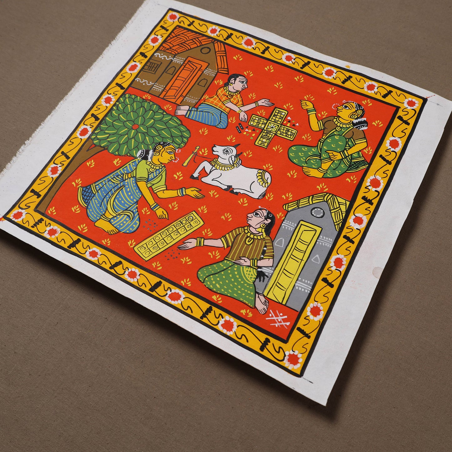 Handpainted Cheriyal Scroll Painting by Dhanalakota Sai Kiran (12 x 12 in) 22