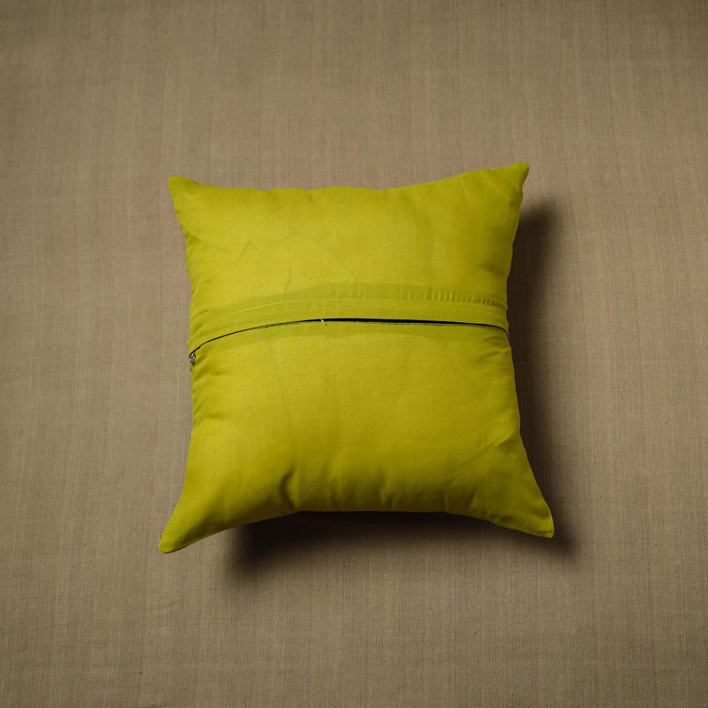 Green - Patchwork Cotton Kanchipuram Cushion Cover (16 x 16 in) 63