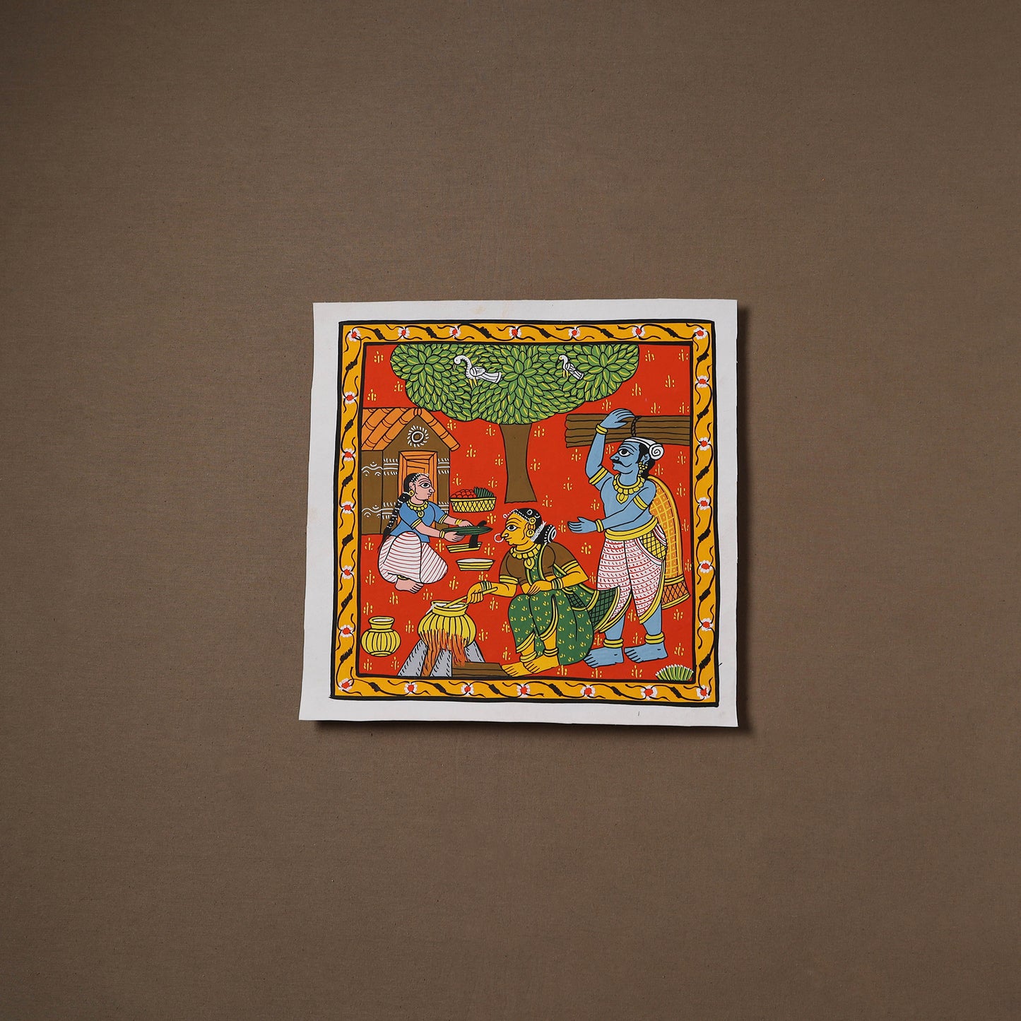 Handpainted Cheriyal Scroll Painting by Dhanalakota Sai Kiran (12 x 12 in) 24