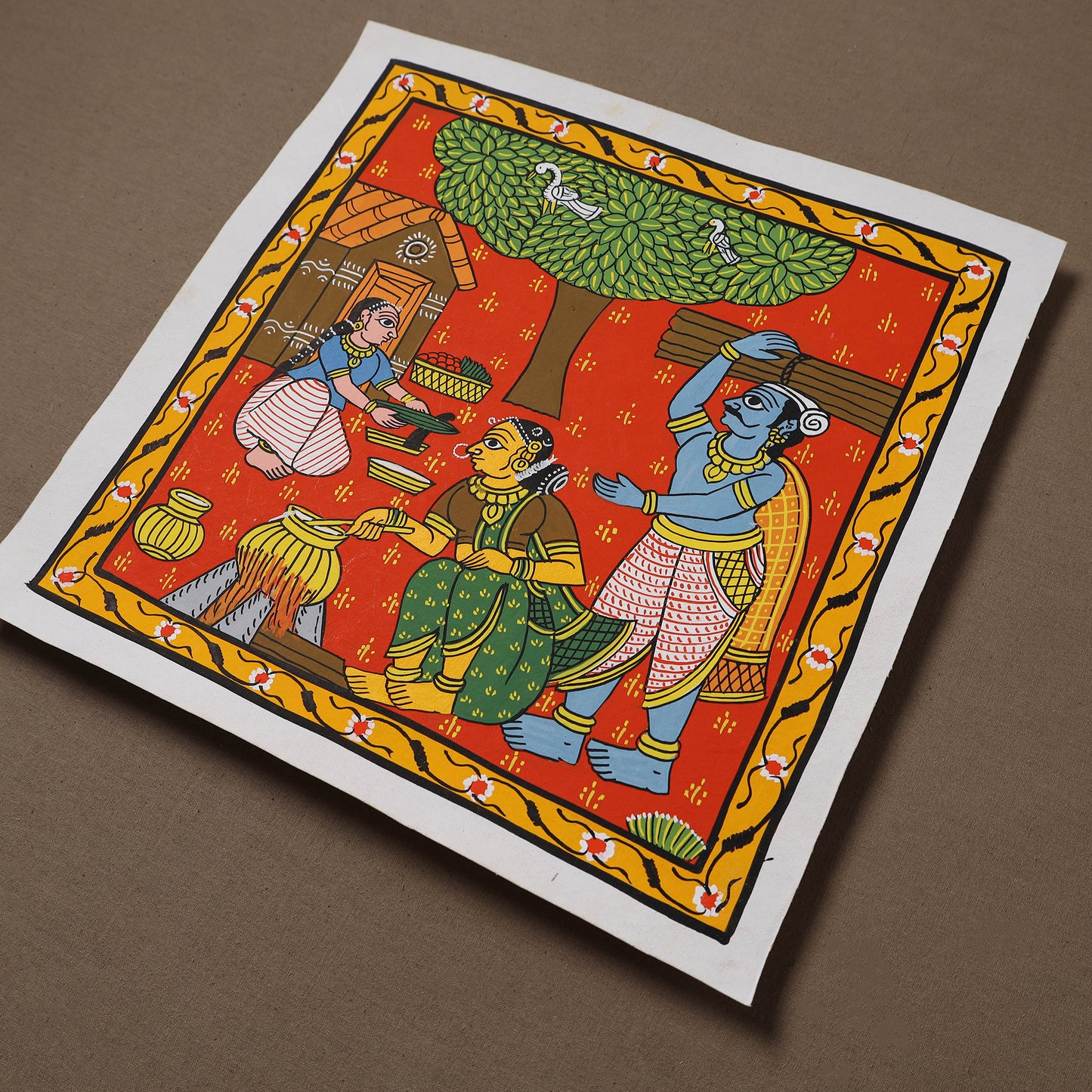 Handpainted Cheriyal Scroll Painting by Dhanalakota Sai Kiran (12 x 12 in) 24