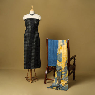 Black - 3pc handloom mulberry unstitched suit material set