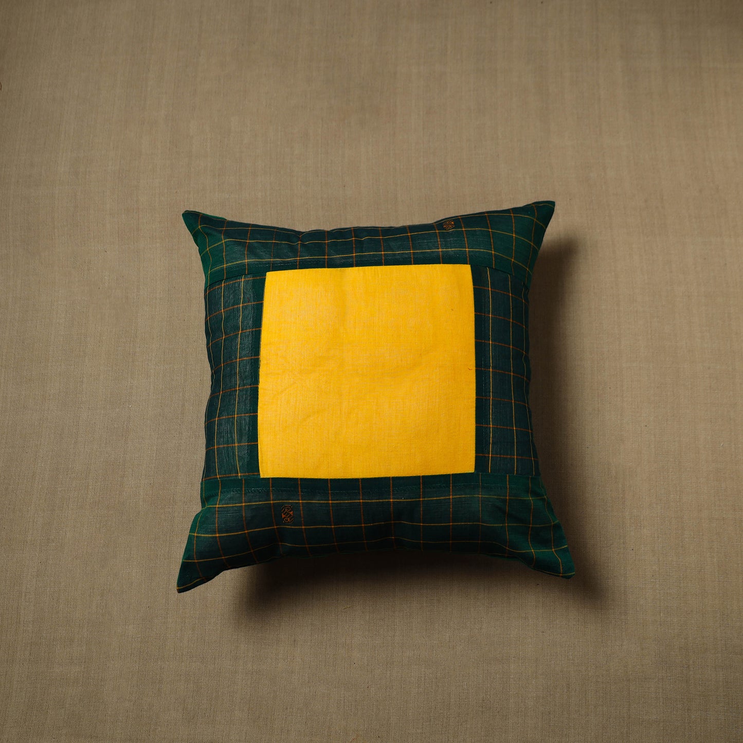 Green - Patchwork Cotton Kanchipuram Cushion Cover (16 x 16 in) 65