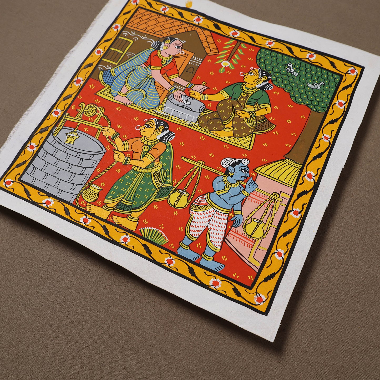 Handpainted Cheriyal Scroll Painting by Dhanalakota Sai Kiran (12 x 12 in) 25