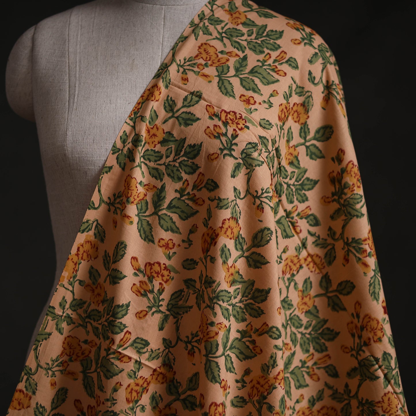 Beige - Sanganeri Block Print Pure Cotton Fabric 02