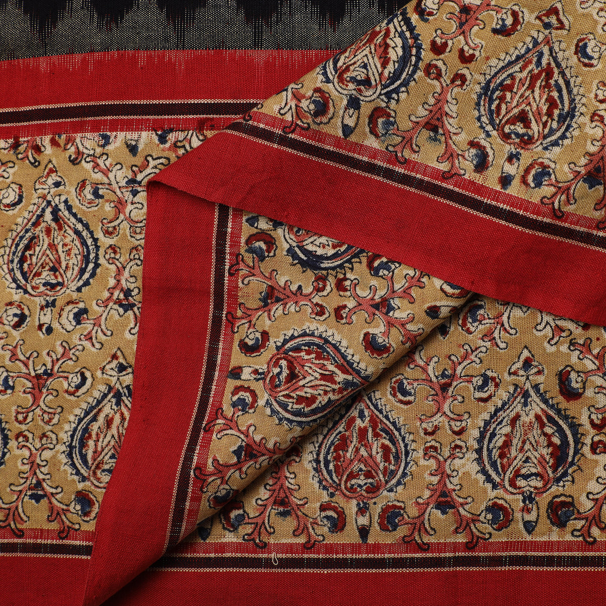 Black - Pochampally Ikat Fabric with Kalamkari Border 17