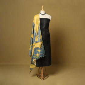 Black - 3pc handloom mulberry unstitched suit material set