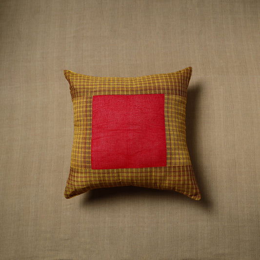 Brown - Patchwork Cotton Kanchipuram Cushion Cover (16 x 16 in) 66