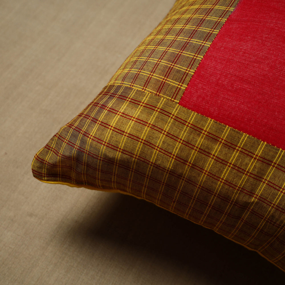 Brown - Patchwork Cotton Kanchipuram Cushion Cover (16 x 16 in) 66