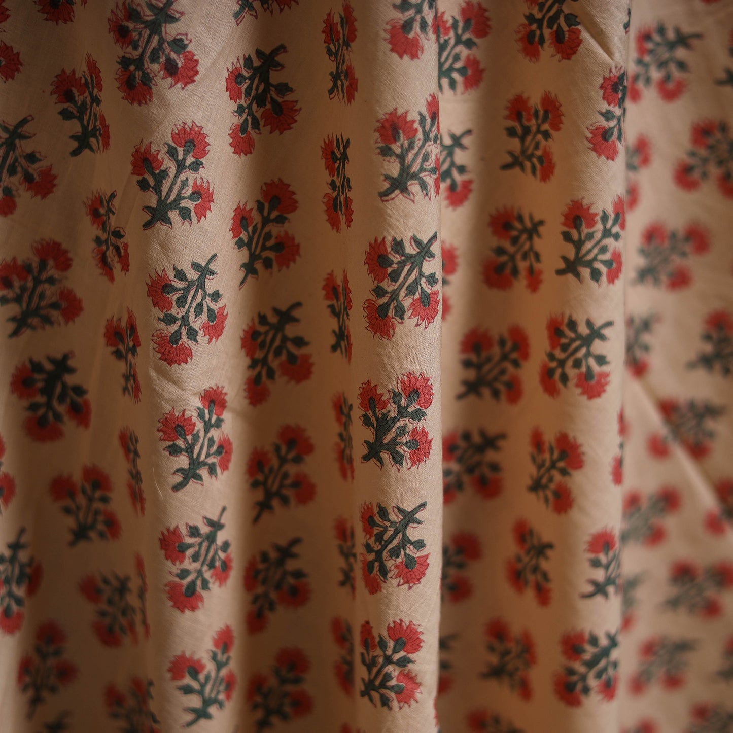 Peach - Sanganeri Block Print Pure Cotton Fabric 01