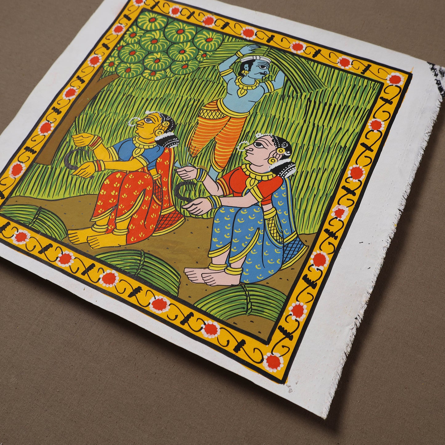 Handpainted Cheriyal Scroll Painting by Dhanalakota Sai Kiran (12 x 12 in) 27