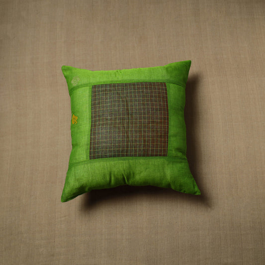 Green - Patchwork Cotton Kanchipuram Cushion Cover (16 x 16 in) 67