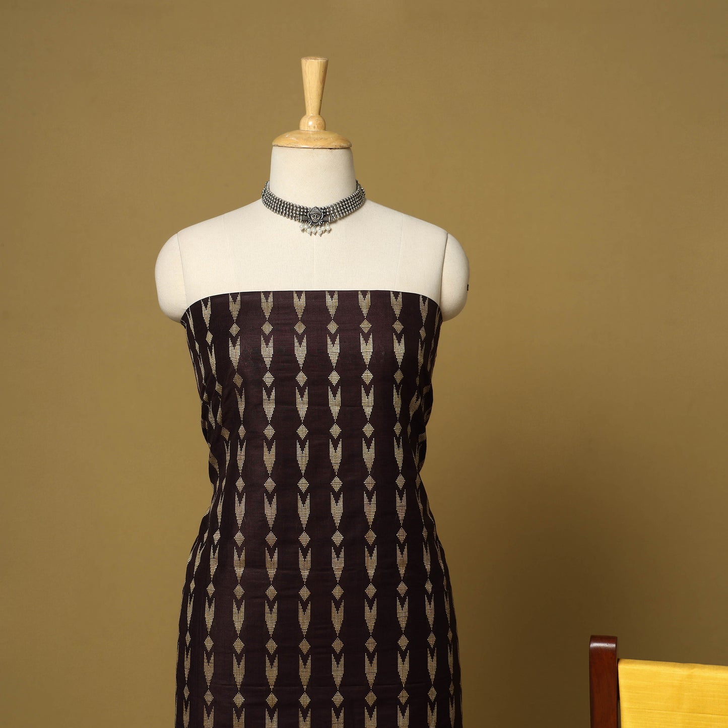 Brown - 3pc handloom mulberry unstitched suit material set