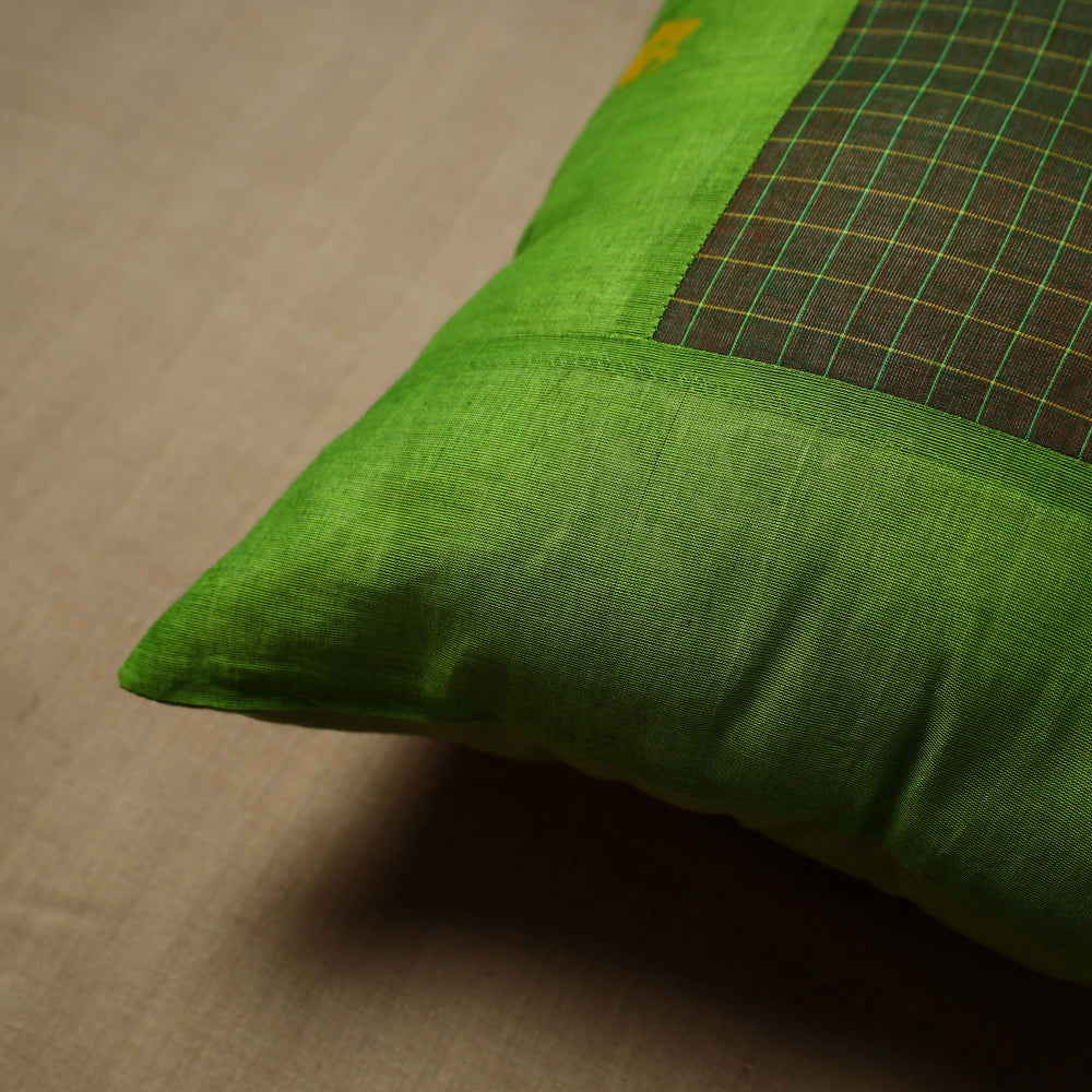 Green - Patchwork Cotton Kanchipuram Cushion Cover (16 x 16 in) 67