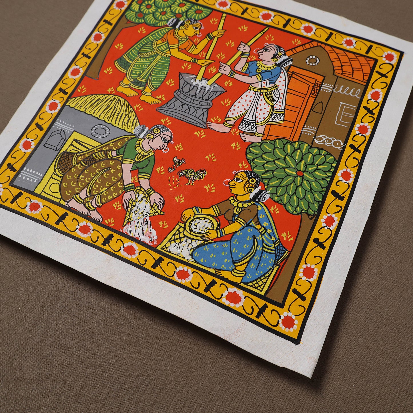 Handpainted Cheriyal Scroll Painting by Dhanalakota Sai Kiran (12 x 12 in) 28