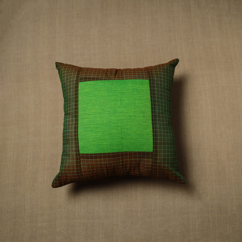 Green - Patchwork Cotton Kanchipuram Cushion Cover (16 x 16 in) 68