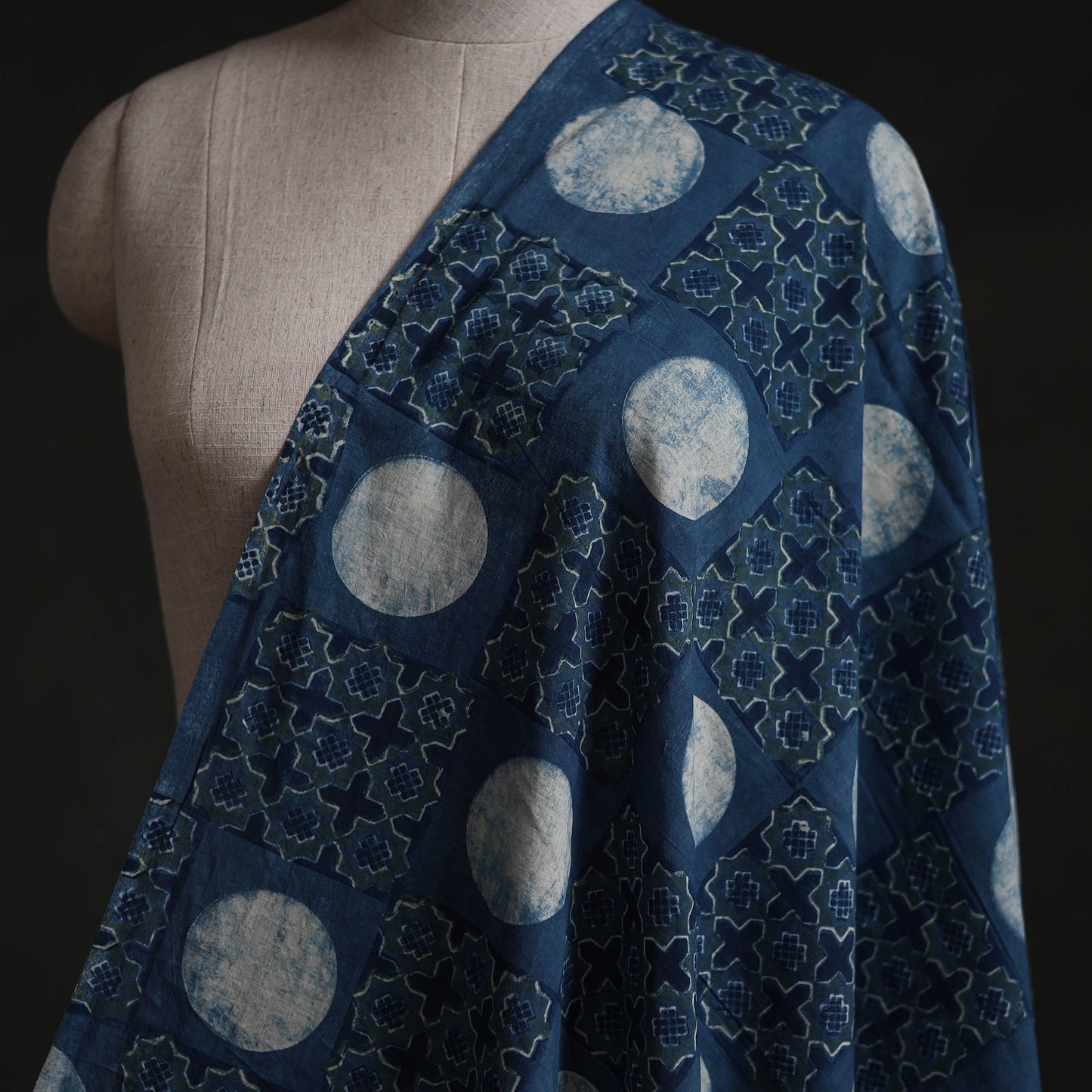 Blue - Pipad Block Print Natural Dyed Cotton Fabric 28
