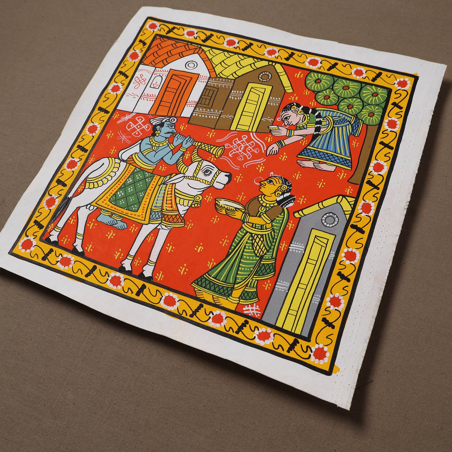 Handpainted Cheriyal Scroll Painting by Dhanalakota Sai Kiran (12 x 12 in) 29