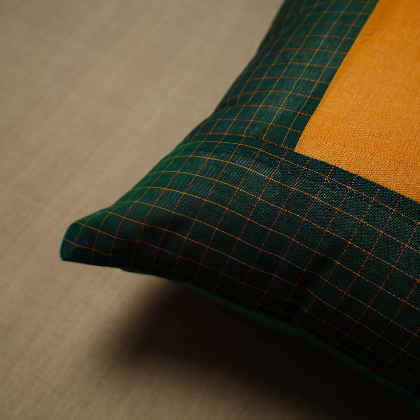 Green - Patchwork Cotton Kanchipuram Cushion Cover (16 x 16 in) 69