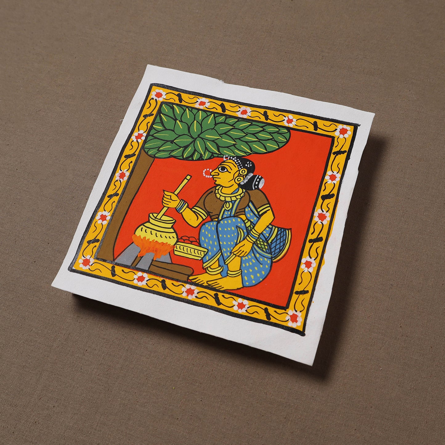 Handpainted Cheriyal Scroll Painting by Dhanalakota Sai Kiran (6 x 6 in) 36