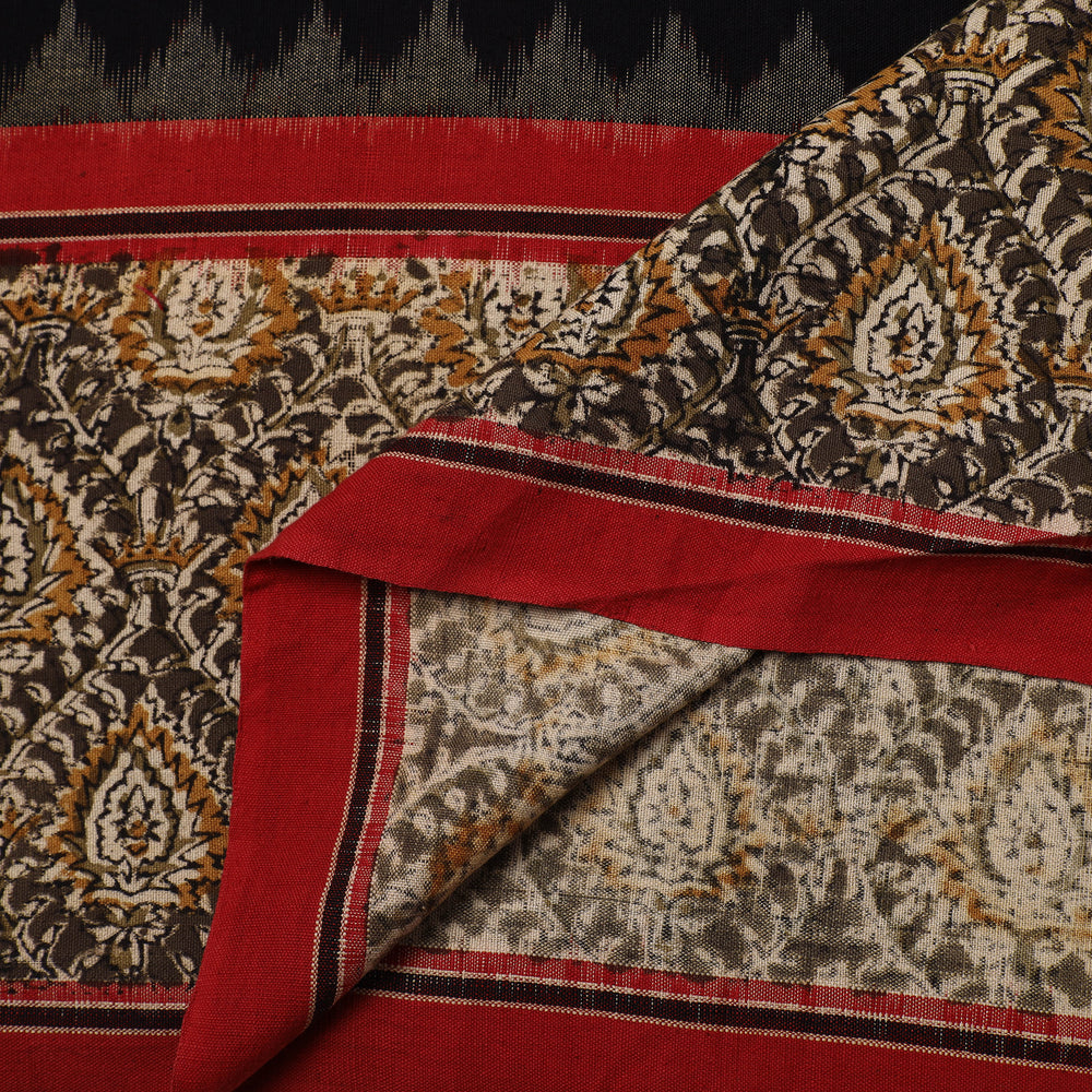 Black - Pochampally Ikat Fabric with Kalamkari Border 25