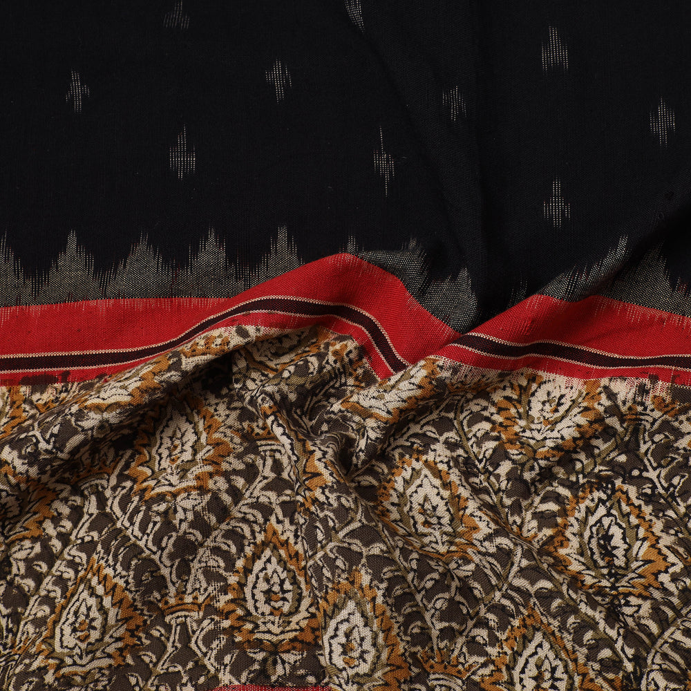 Black - Pochampally Ikat Fabric with Kalamkari Border 25