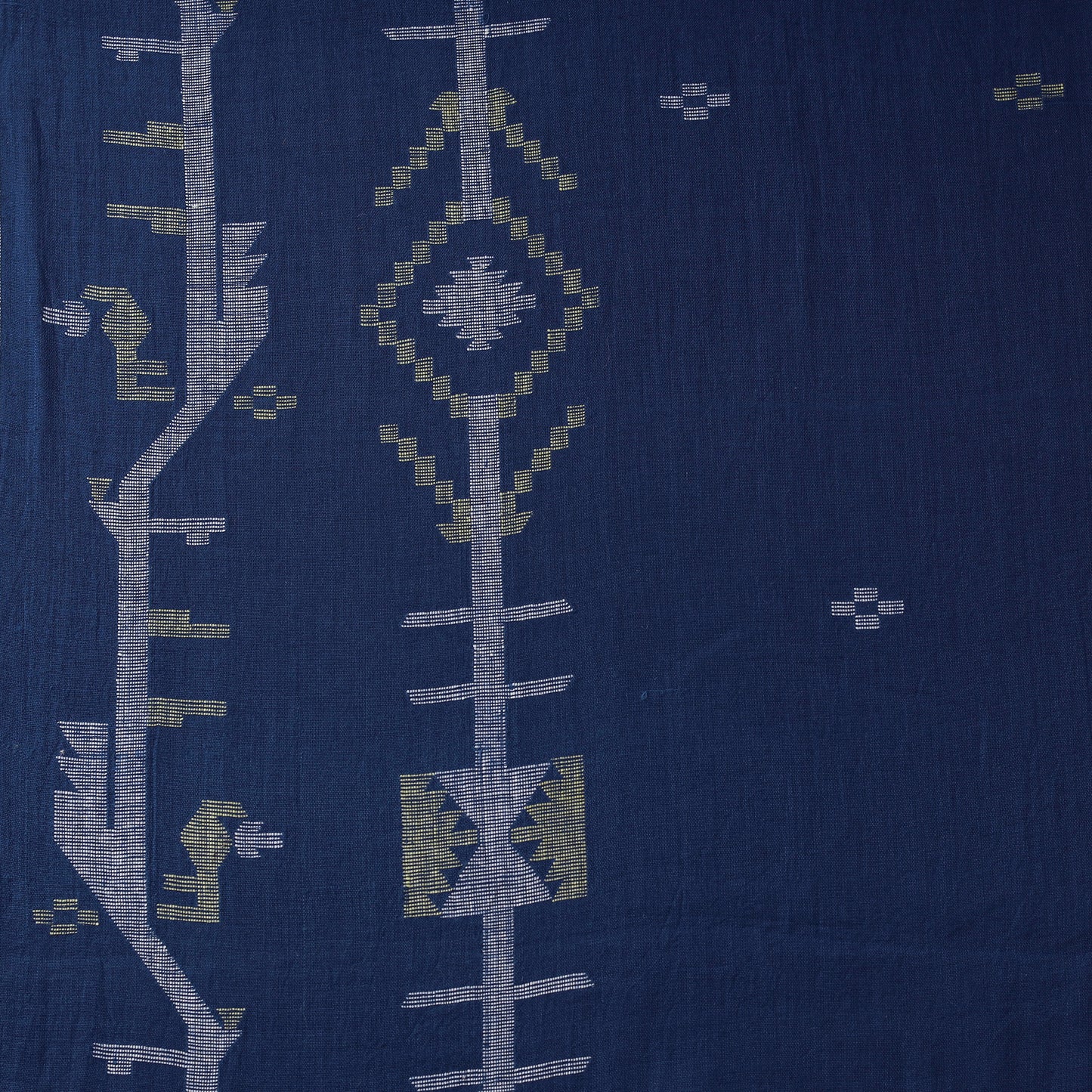 Blue - Phulia Jamdani Buti Pure Handloom Cotton Fabric (Count 84/84) 45