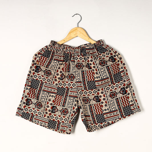 Beige - Ajrakh Block Printed Cotton Unisex Boxer/Shorts