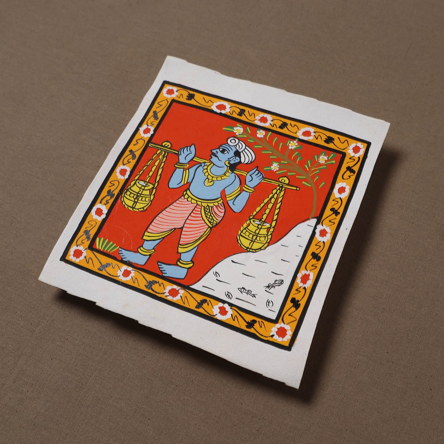 Handpainted Cheriyal Scroll Painting by Dhanalakota Sai Kiran (6 x 6 in) 40