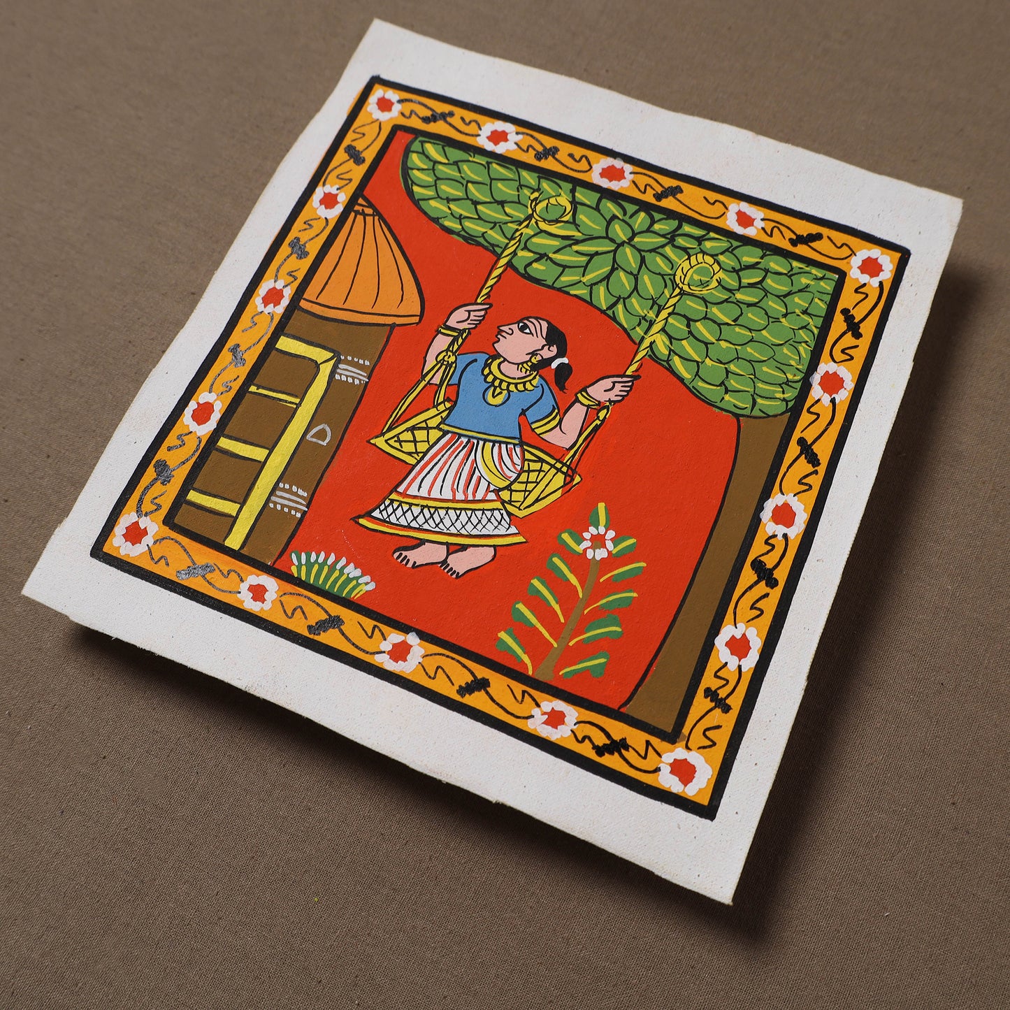 Handpainted Cheriyal Scroll Painting by Dhanalakota Sai Kiran (6 x 6 in) 41