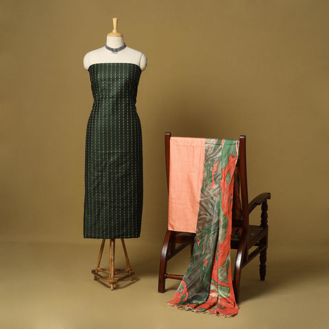 Green - 3pc handloom mulberry unstitched suit material set