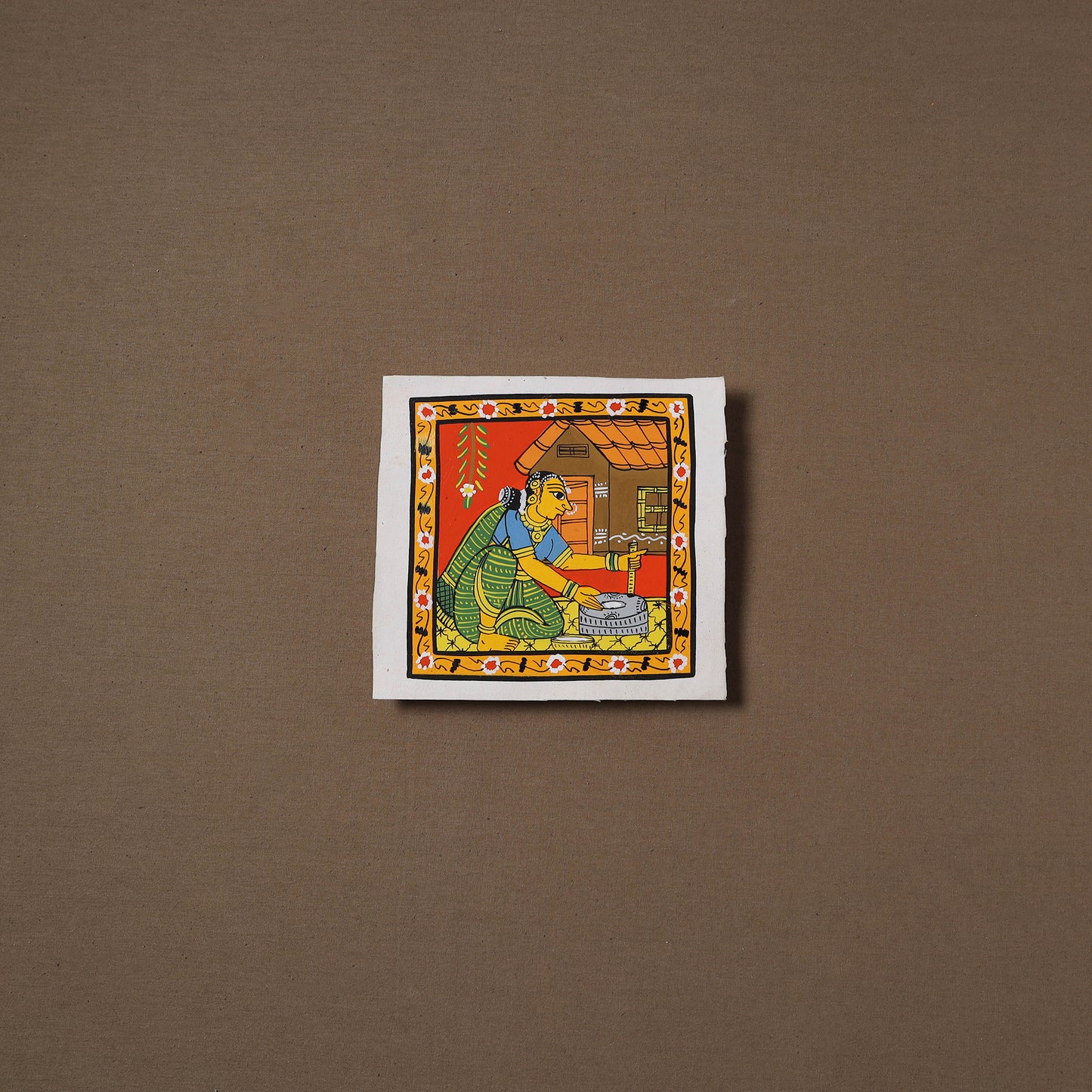 Handpainted Cheriyal Scroll Painting by Dhanalakota Sai Kiran (6 x 6 in) 44