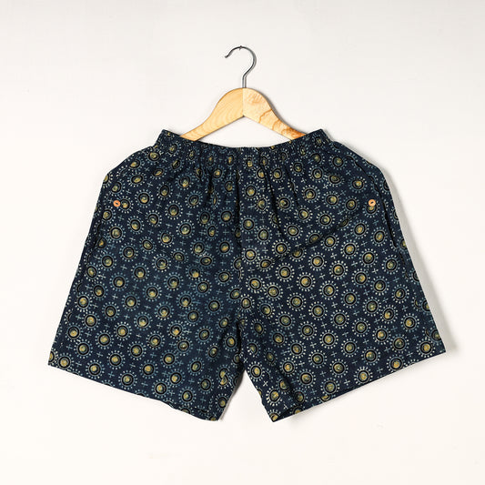 Blue - Ajrakh Block Printed Cotton Unisex Boxer/Shorts
