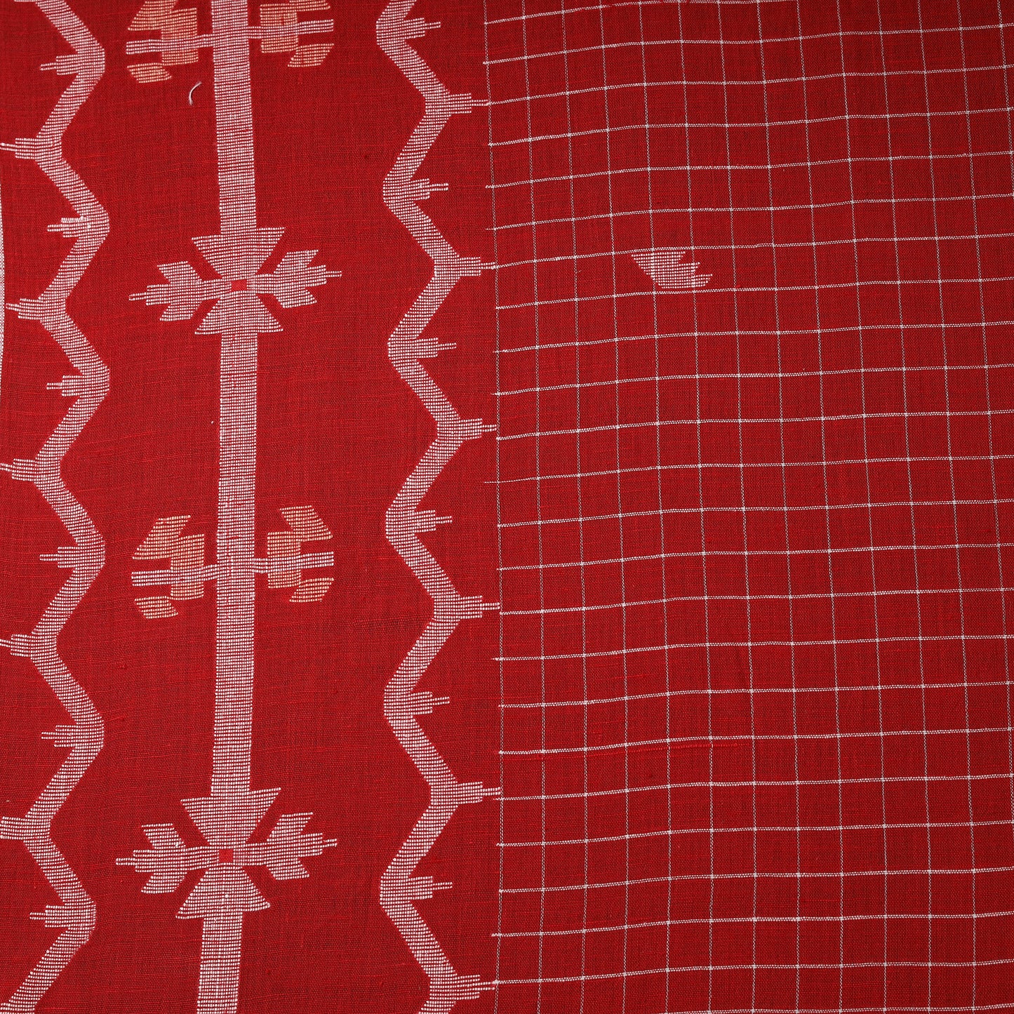 Red - Phulia Jamdani Buti Pure Handloom Cotton Fabric (Count 84/84) 40
