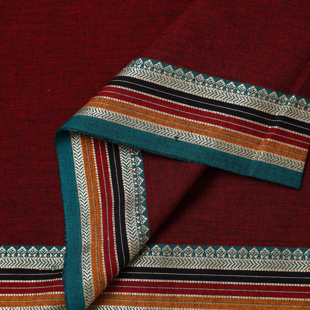 Maroon - Dharwad Cotton Fabric with Thread Border 10