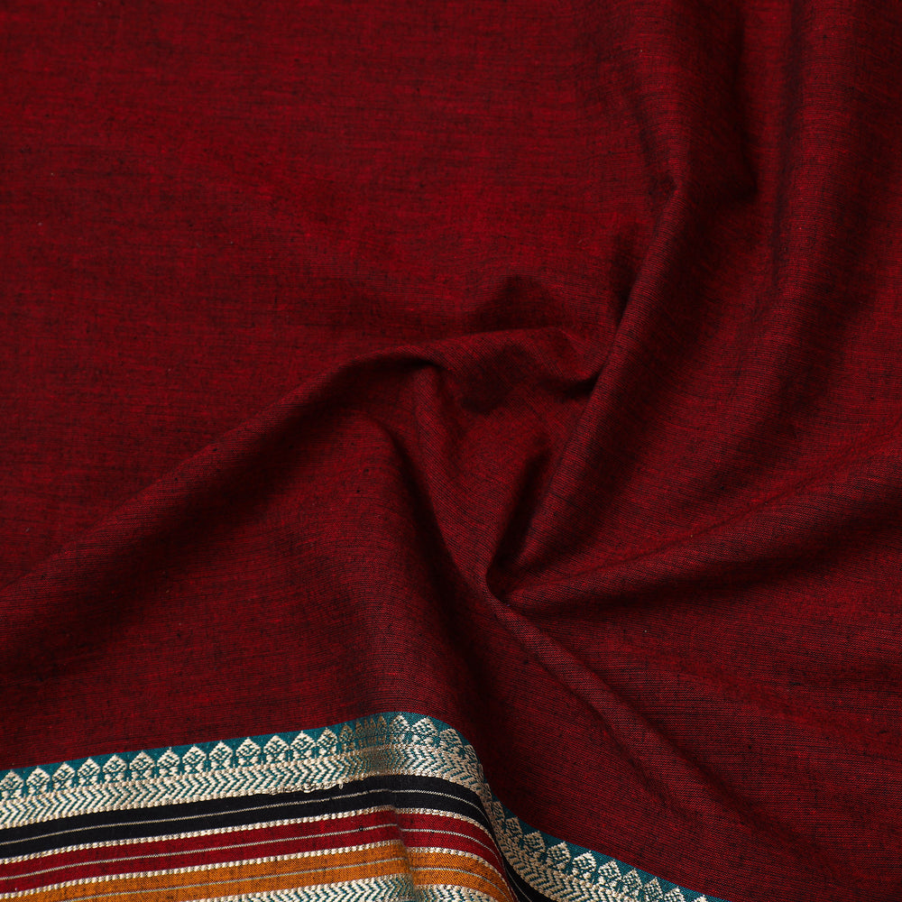 Maroon - Dharwad Cotton Fabric with Thread Border 10