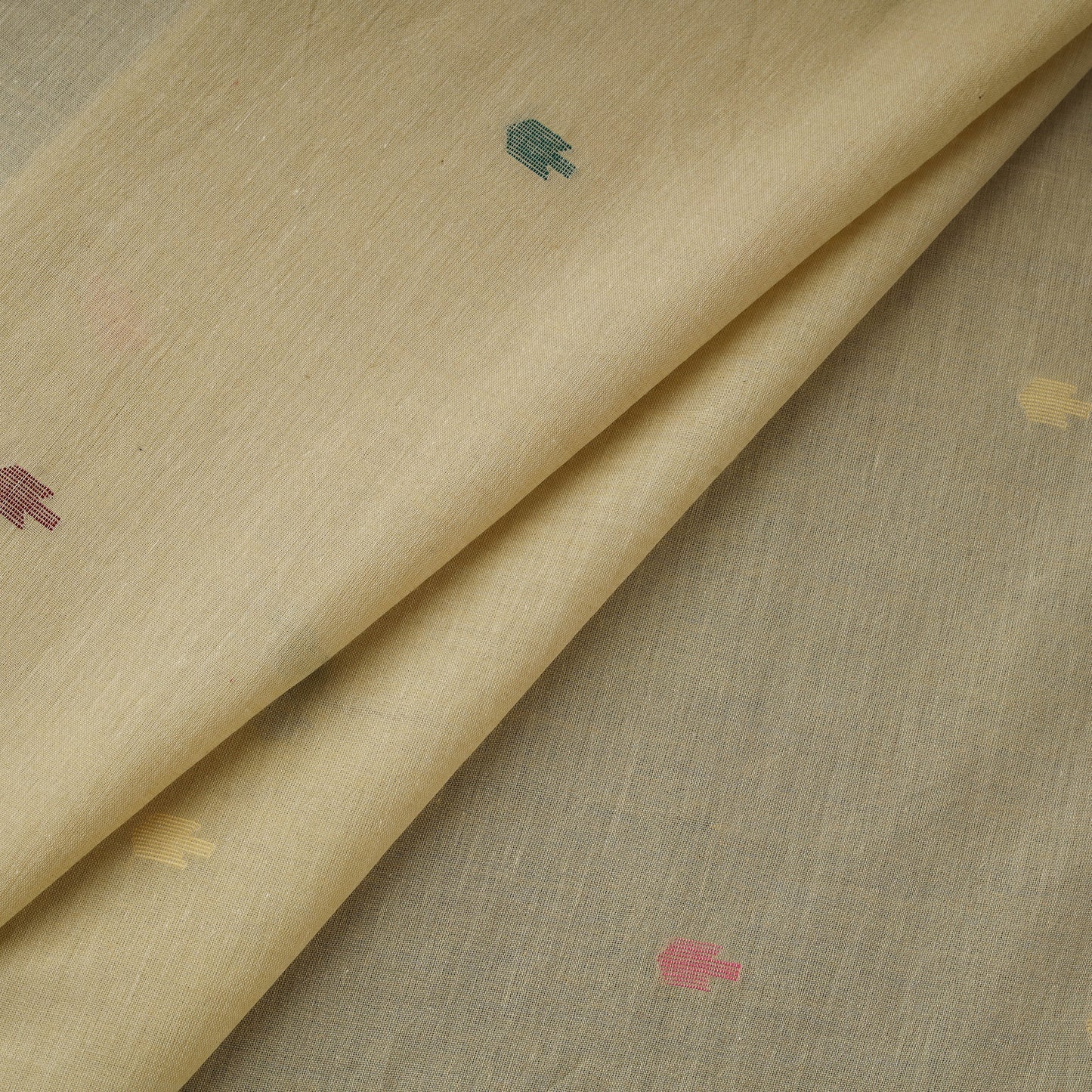 Beige - Phulia Jamdani Buti Pure Handloom Cotton Fabric (Count 92/60) 37