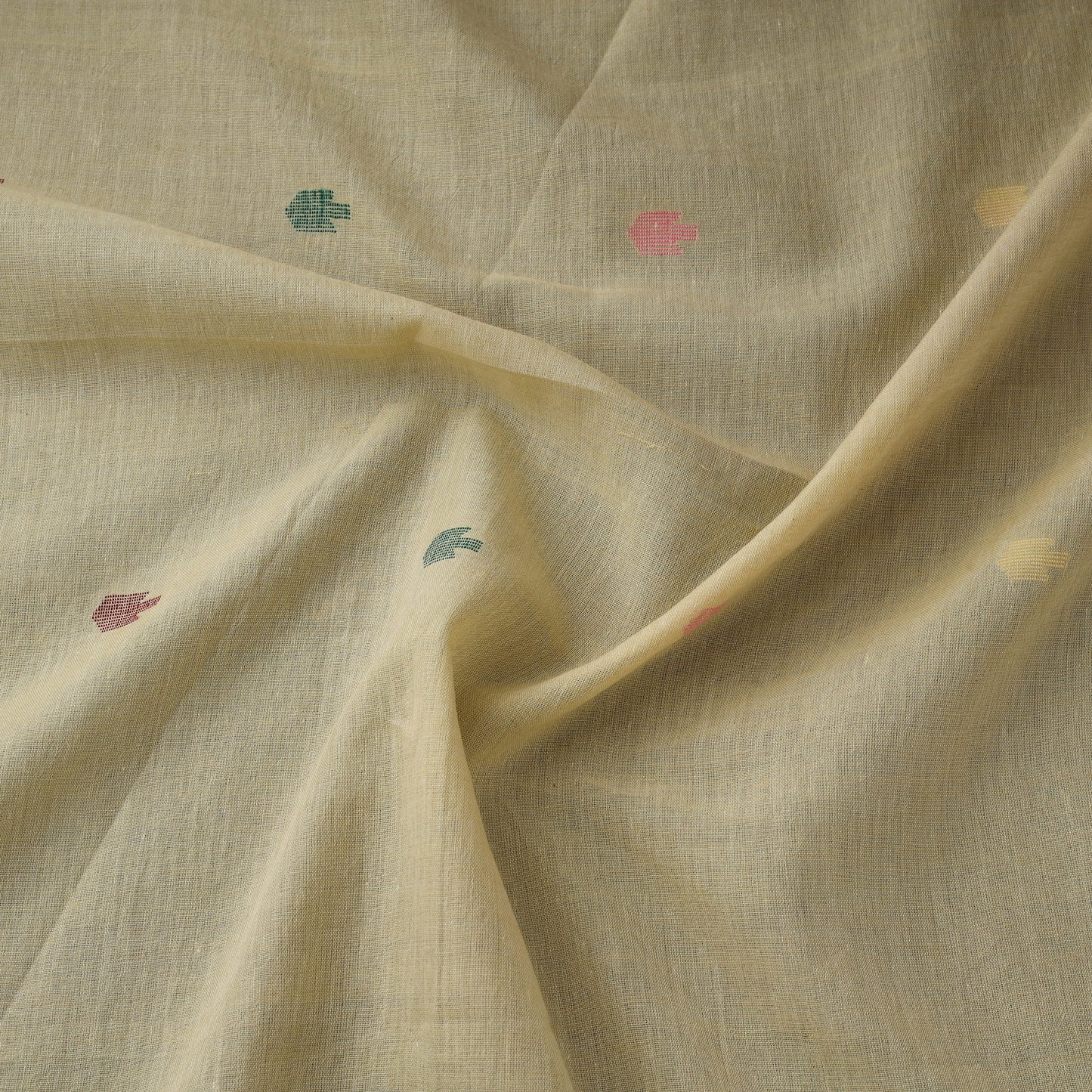 Beige - Phulia Jamdani Buti Pure Handloom Cotton Fabric (Count 92/60) 37
