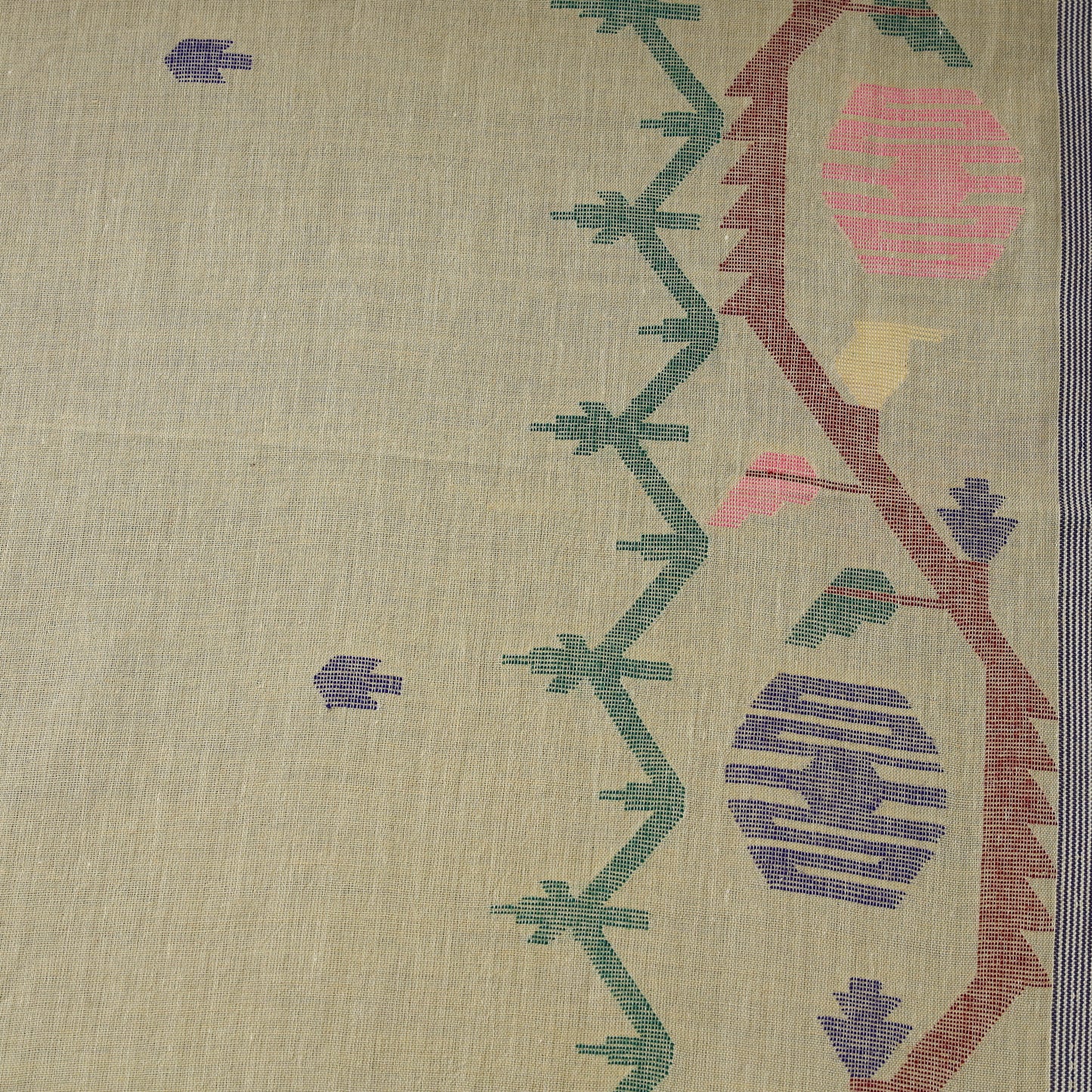 Beige - Phulia Jamdani Buti Pure Handloom Cotton Fabric (Count 92/60) 37