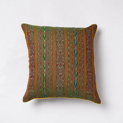 Brown - Sambalpuri Ikat Cotton Cushion Cover (16 x 16 in)