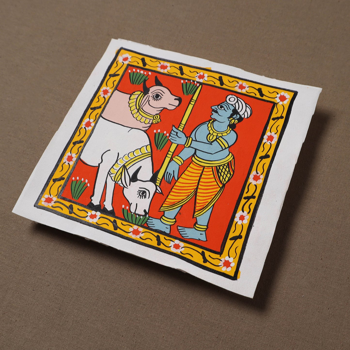 Handpainted Cheriyal Scroll Painting by Dhanalakota Sai Kiran (6 x 6 in) 52