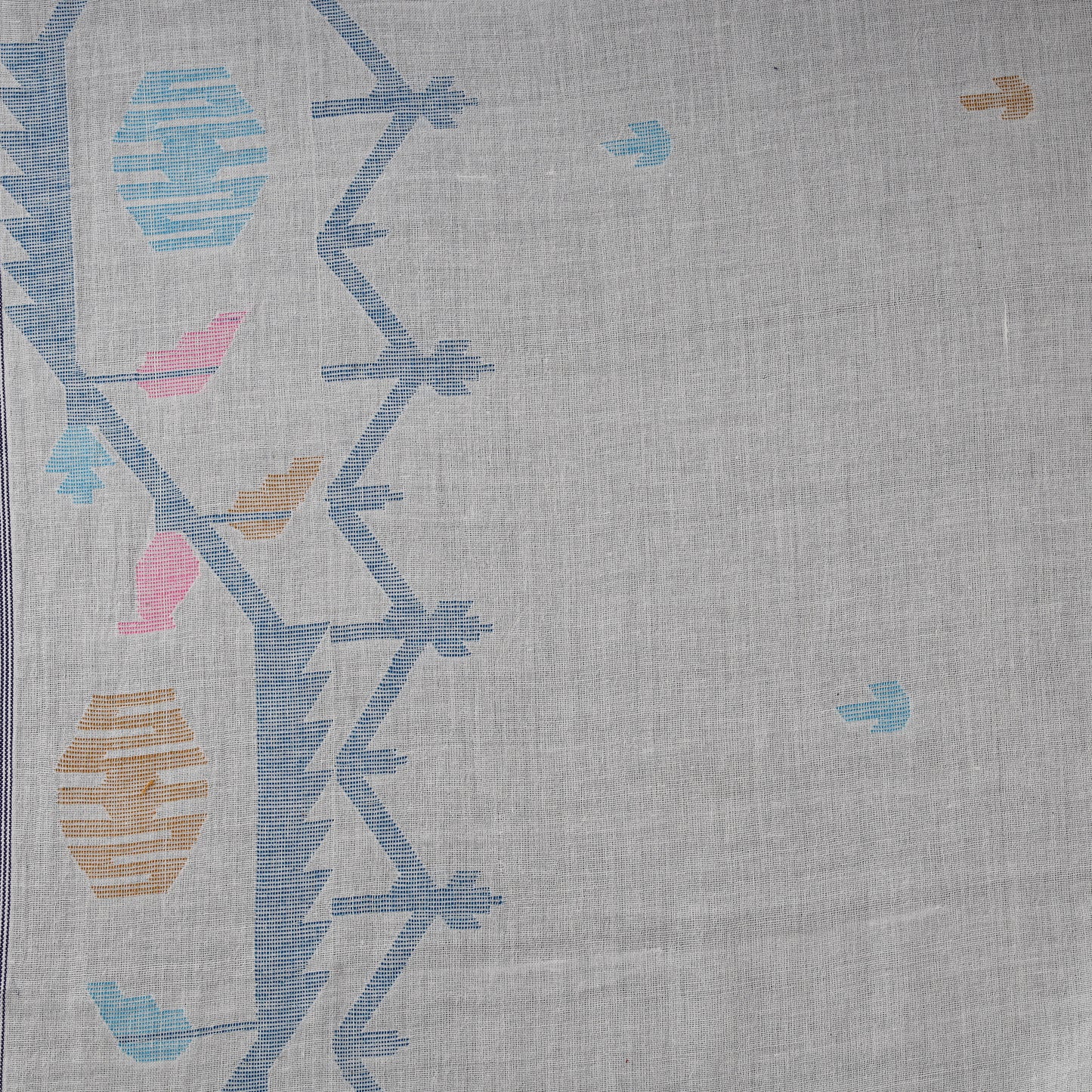 White - Phulia Jamdani Buti Pure Handloom Cotton Fabric (Count 92/60) 36