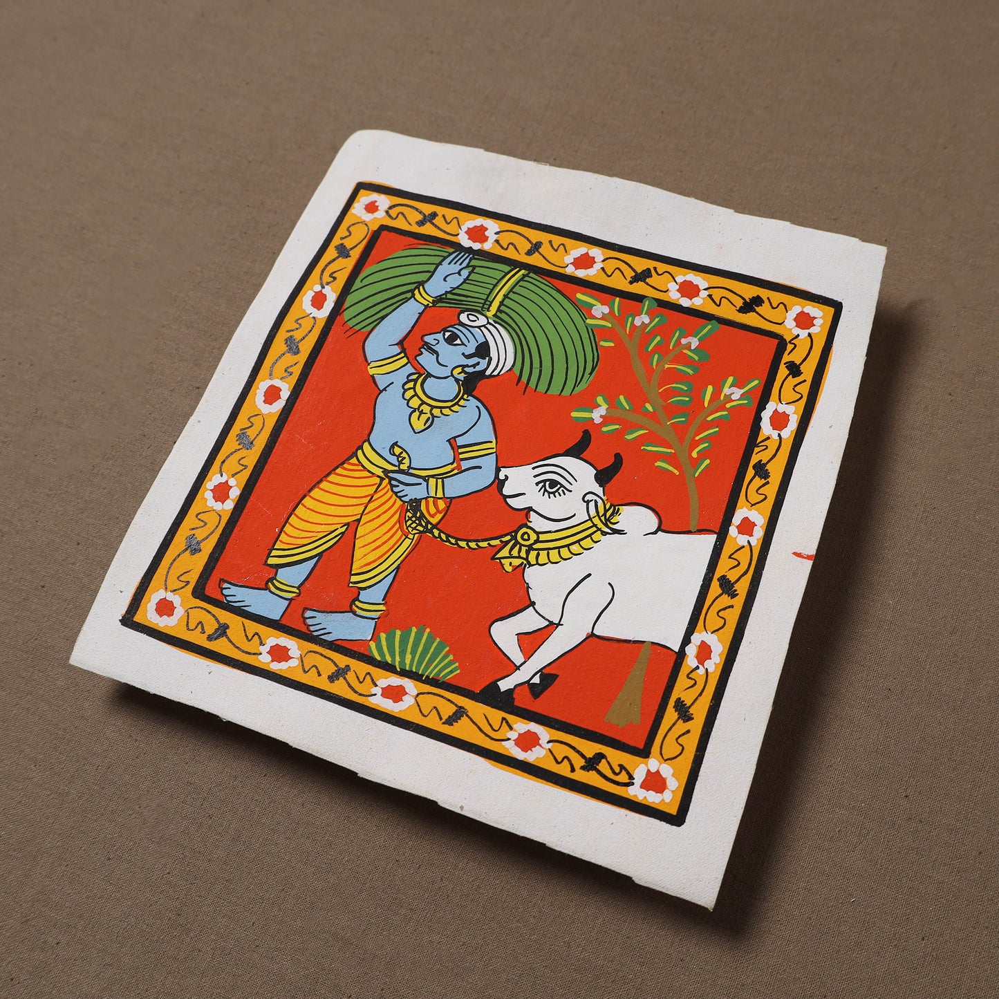 Handpainted Cheriyal Scroll Painting by Dhanalakota Sai Kiran (6 x 6 in) 54