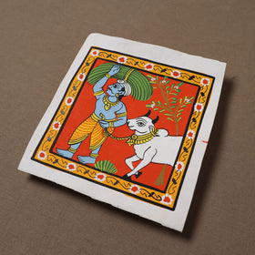 Handpainted Cheriyal Scroll Painting by Dhanalakota Sai Kiran (6 x 6 in) 54