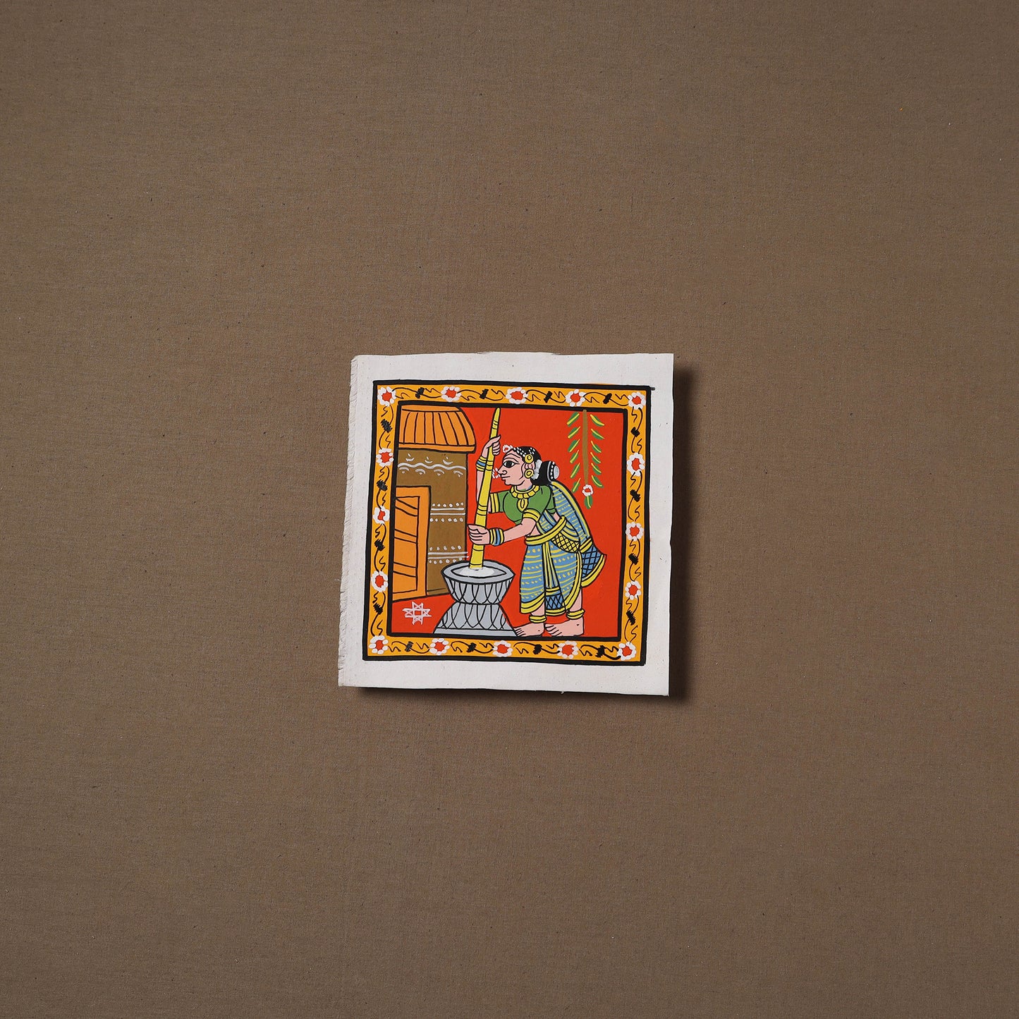 Handpainted Cheriyal Scroll Painting by Dhanalakota Sai Kiran (6 x 6 in) 55